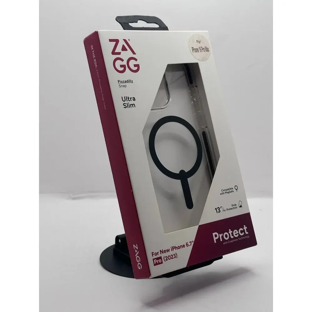 Zagg Piccadilly Snap Ultra Slim iPhone 15 Pro Max Clear/Black MagSafe Case NWT